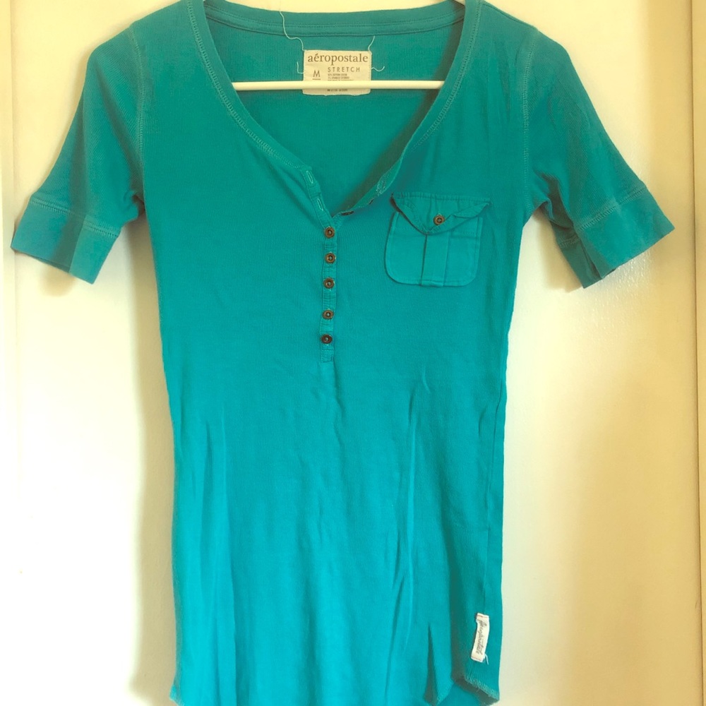 ❌ SOLD Teal Aeropostale short sleeve pocket henley